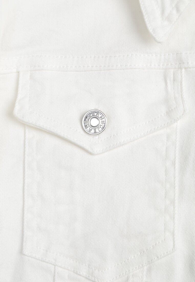 Biała Jeansowa Kurtka z Bawełny z Guzikami i Kieszeniami Ainztia