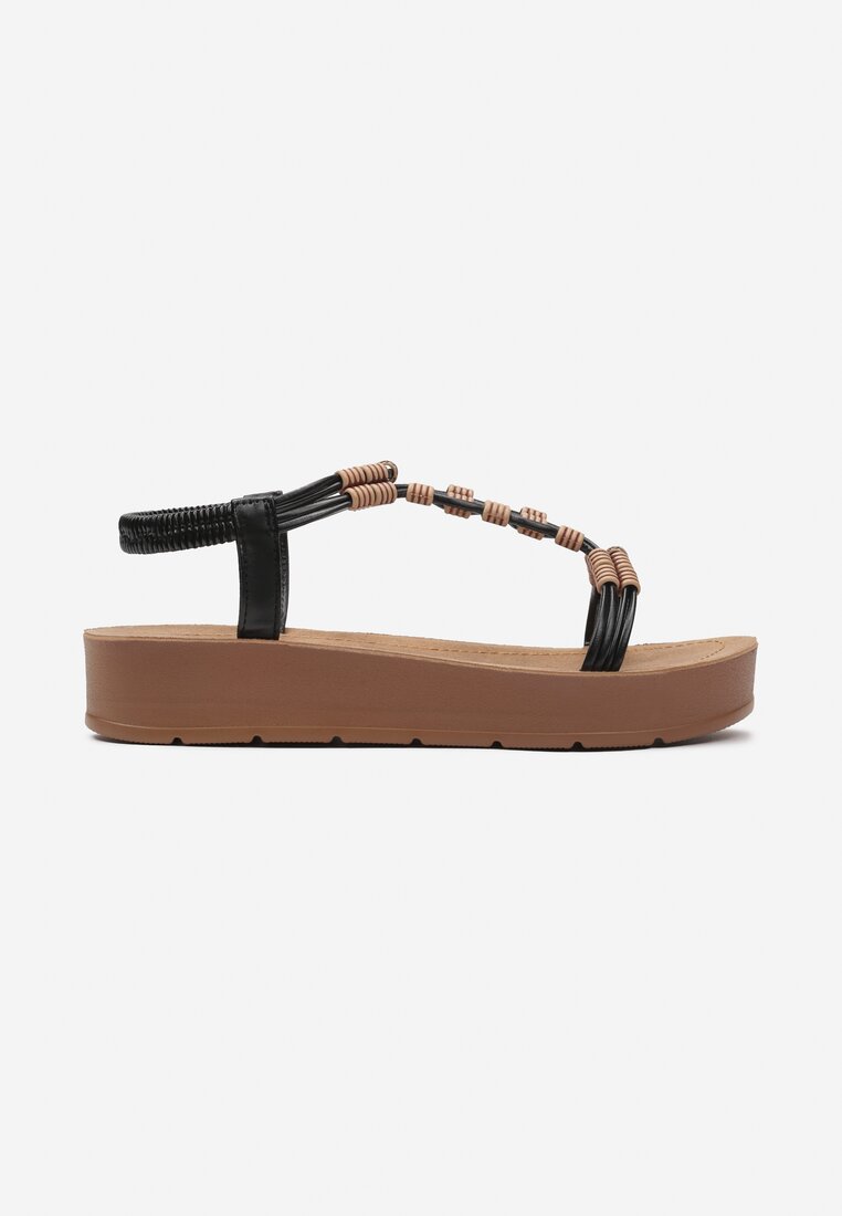 Sandale negre Boho cu mărgele decorative și platformă Kaullas