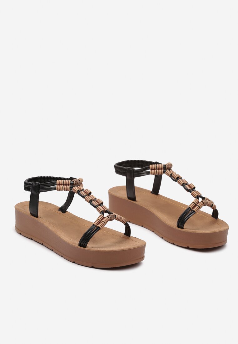 Sandale negre Boho cu mărgele decorative și platformă Kaullas