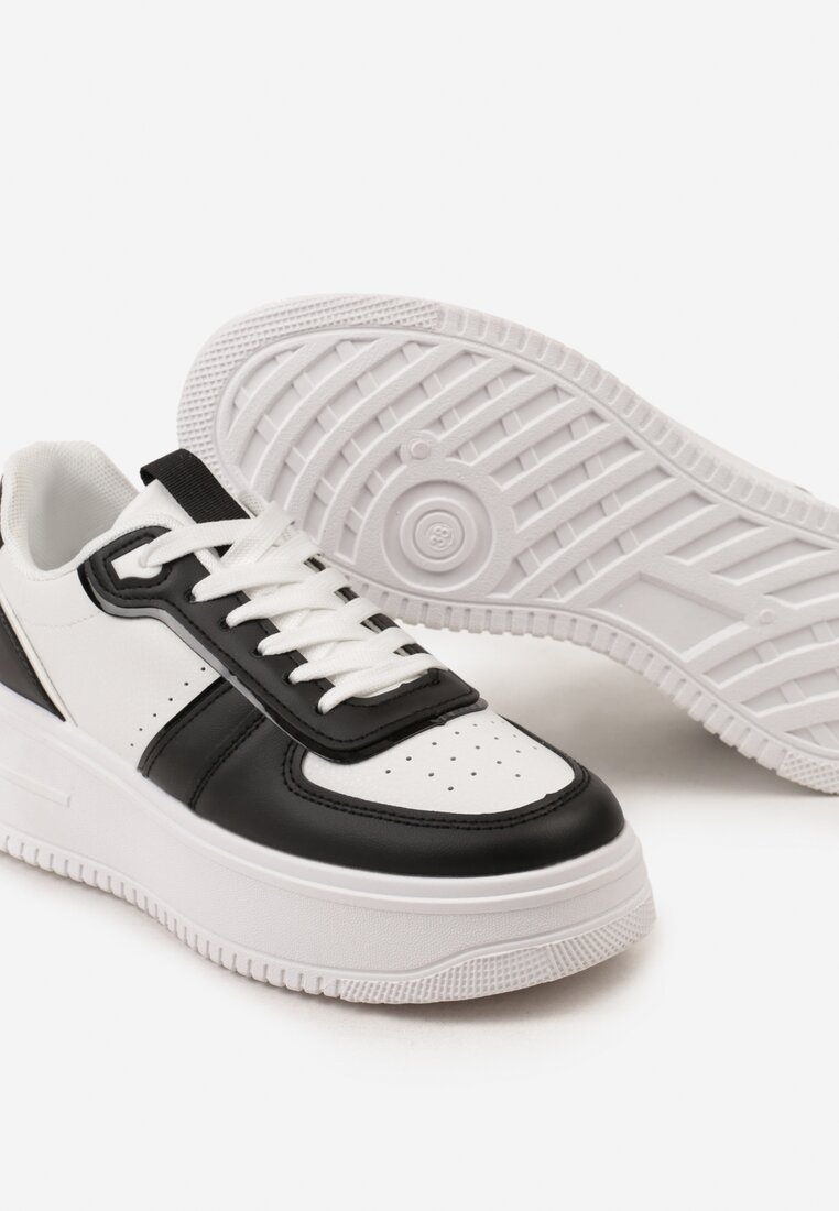 Biało-Czarne Sznurowane Sneakersy na Grubej Podeszwie Salsabil