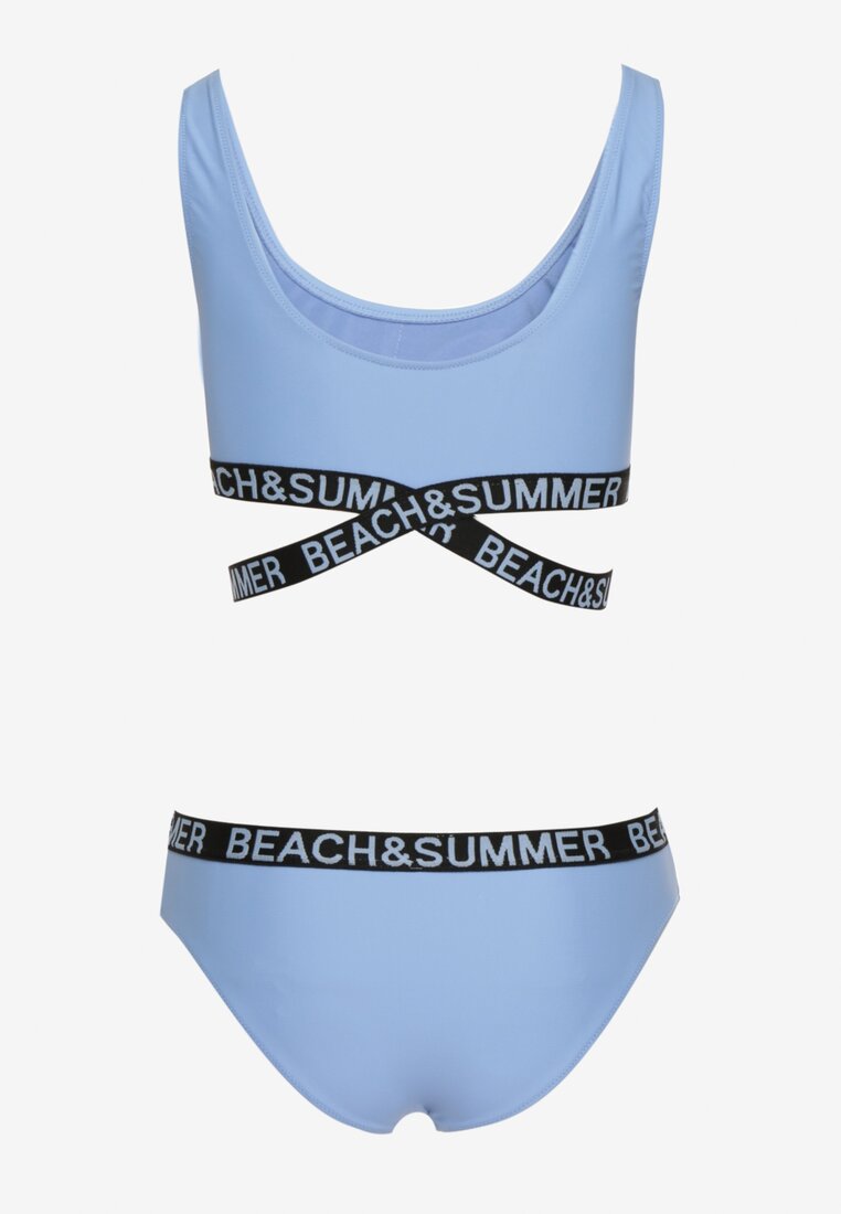 Bikini albastru din 2 piese cu benzi elastice decorative Chilot și Top Namarie