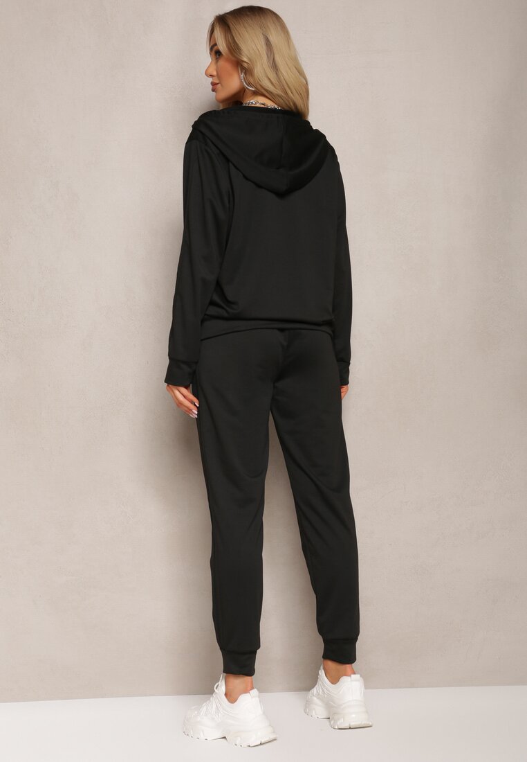 Czarny Komplet Dresowy z Bluzą z Kapturem i Spodniami z Gumką w Pasie Typu Jogger Tellgana