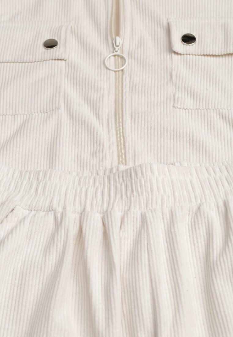 Set trening de culoare bej deschis, cu dungi, bluză cu fermoar și guler, pantaloni Lisulla