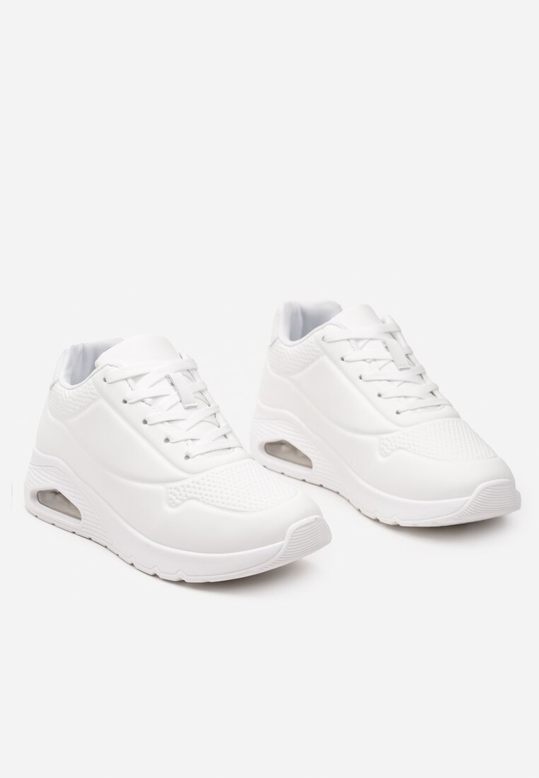 Białe Sportowe Sneakersy z Ekoskóry Sznurowane z Grubą Podeszwą Air Westar