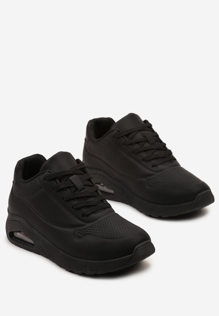 Czarne Sportowe Sneakersy z Ekoskóry Sznurowane z Grubą Podeszwą Air Westar