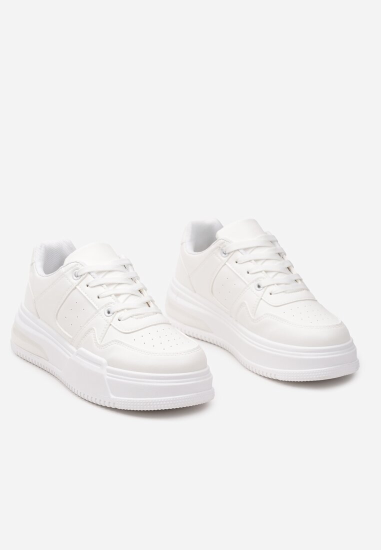 Sneakers Sportivi Albi cu Talpă Groasă și Închidere cu Șireturi Mintellia