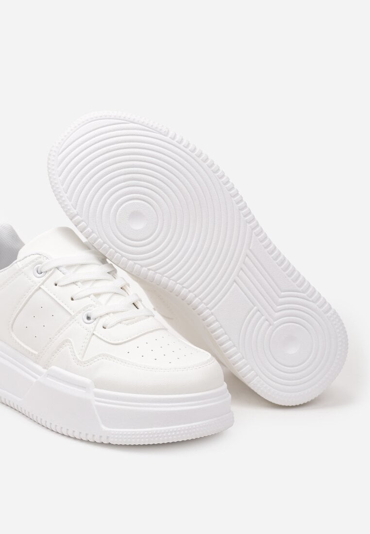 Sneakers Sportivi Albi cu Talpă Groasă și Închidere cu Șireturi Mintellia