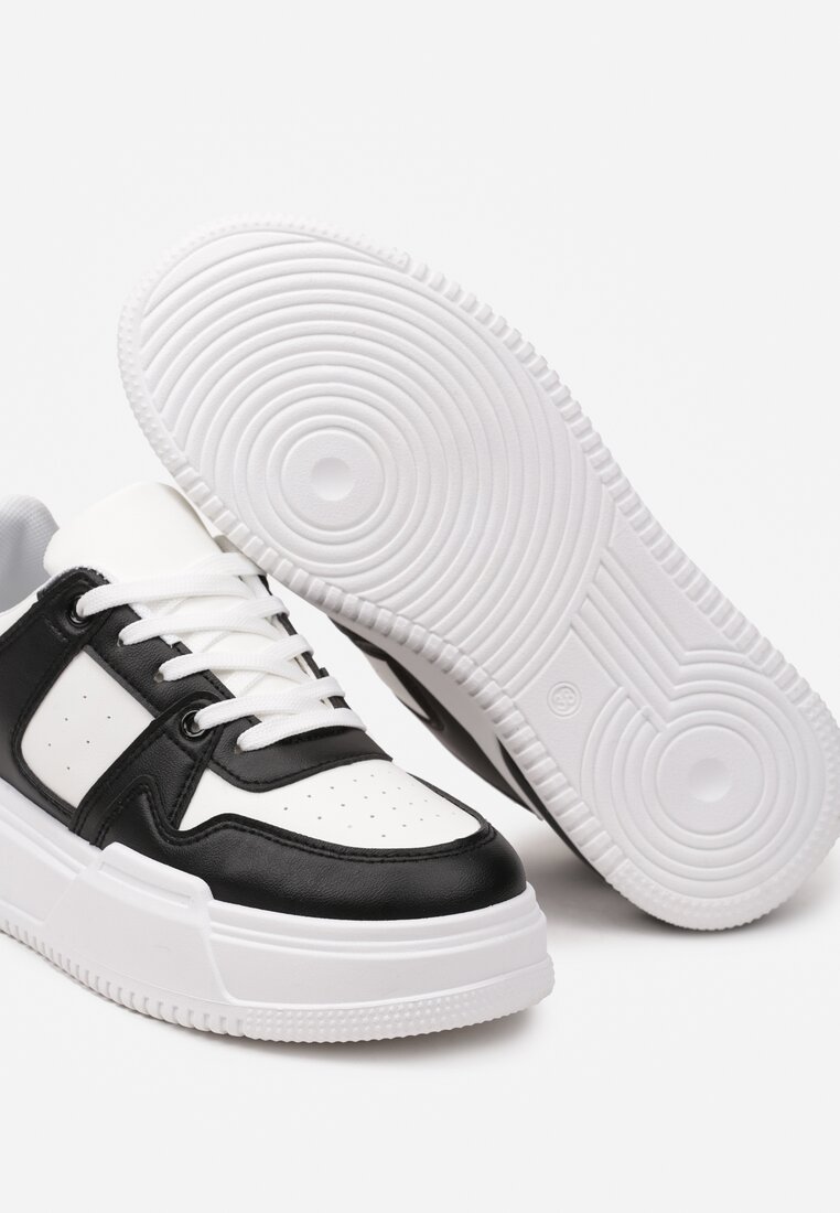 Czarno-Białe Sportowe Sneakersy na Grubej Podeszwie z Wiązaniem Mintellia