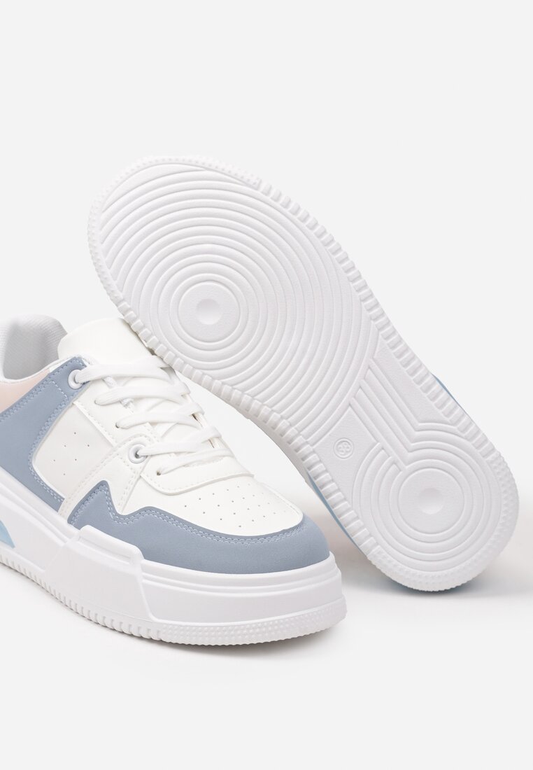 Niebiesko-Białe Sportowe Sneakersy na Grubej Podeszwie z Wiązaniem Mintellia