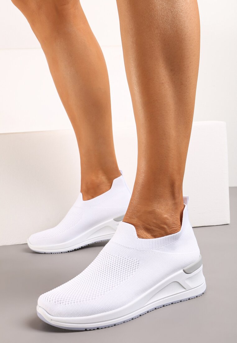 Białe Casualowe Buty Sportowe na Platformie bez Zapięcia Winulla