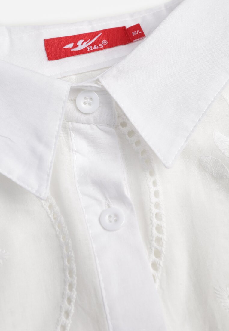 Cămașă Brodată Albă cu Mânecă Reglabilă cu Nasturi Illviana