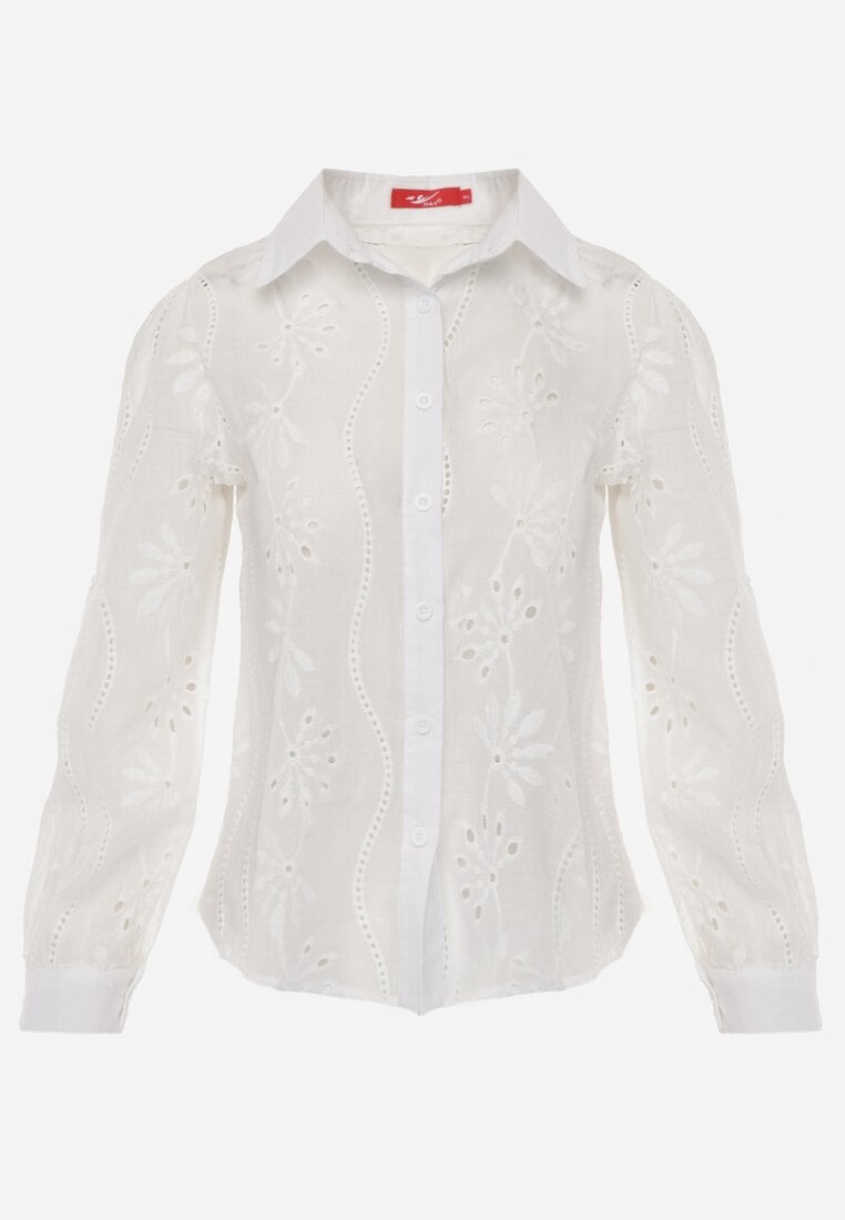Cămașă Brodată Albă cu Mânecă Reglabilă cu Nasturi Illviana