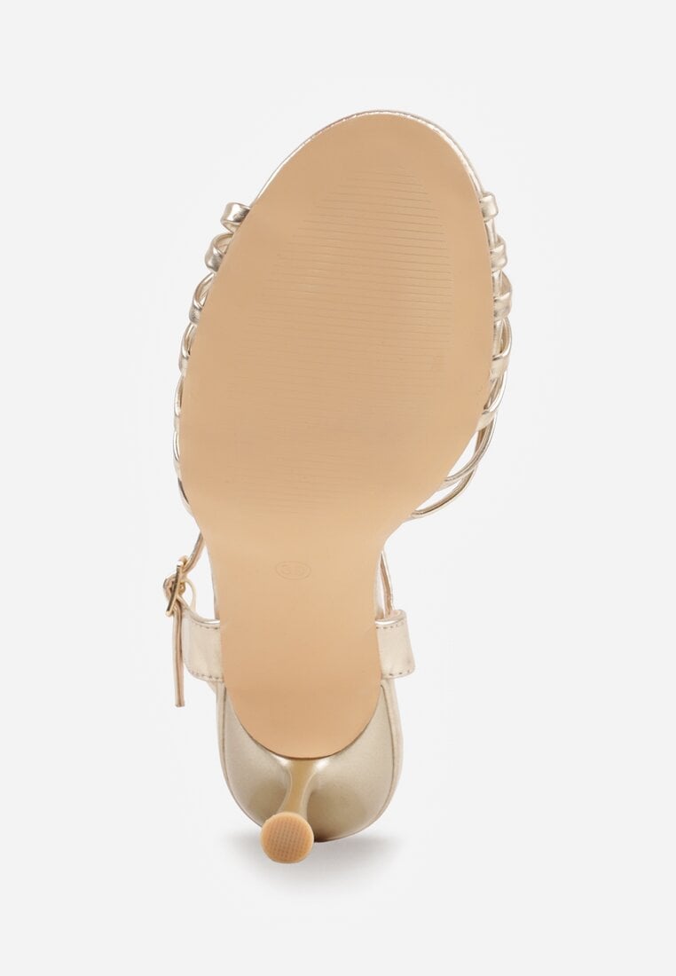 Sandale aurii din imitație de piele pe toc mic cu cataramă Marique