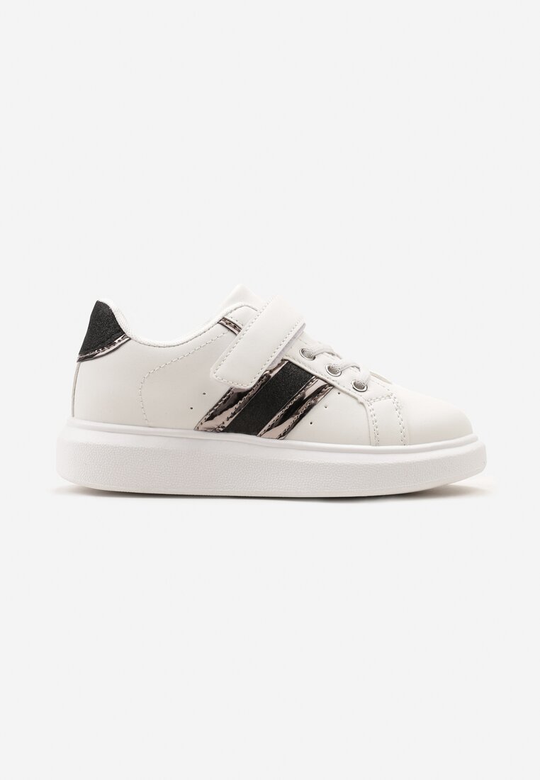 Biało-Czarne Buty Sportowe Sneakersy z Metalicznymi Wstawkami i Brokatem z Zapięciem na Rzep Tetita