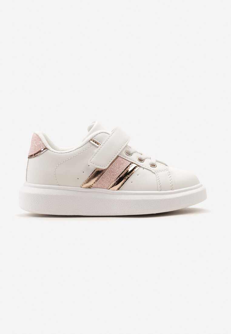 Biało-Różowe Buty Sportowe Sneakersy z Metalicznymi Wstawkami i Brokatem z Zapięciem na Rzep Tetita