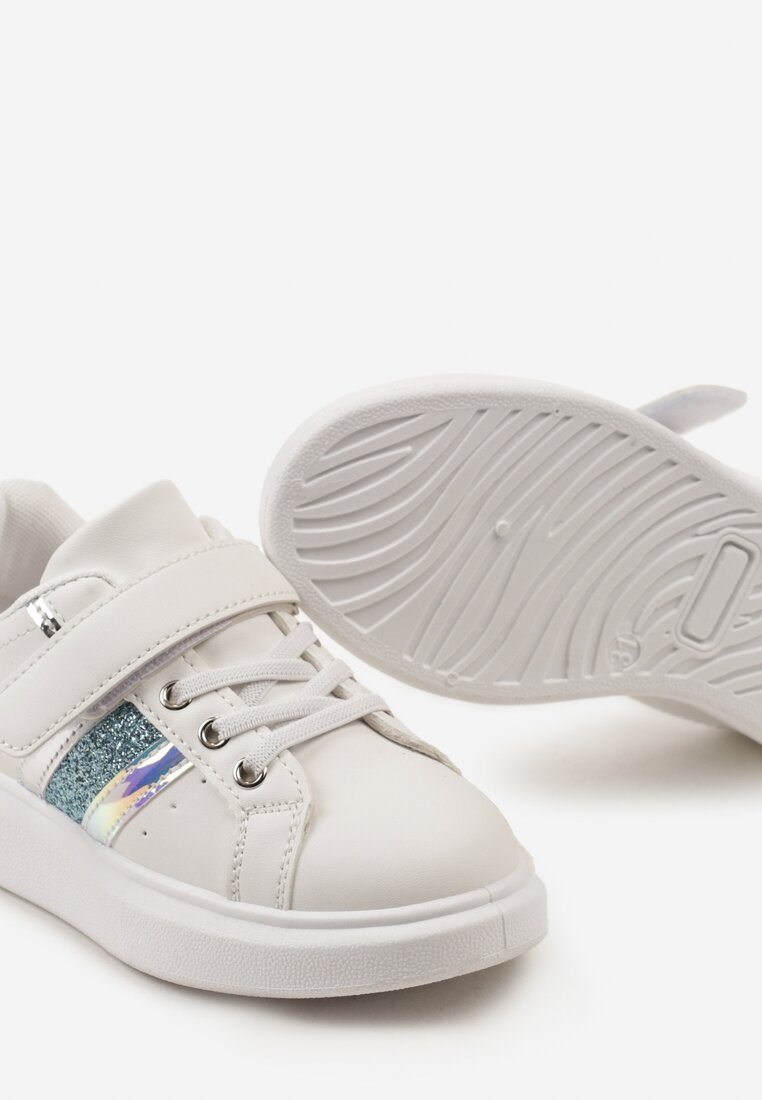 Biało-Niebieskie Buty Sportowe Sneakersy z Metalicznymi Wstawkami i Brokatem z Zapięciem na Rzep Tetita