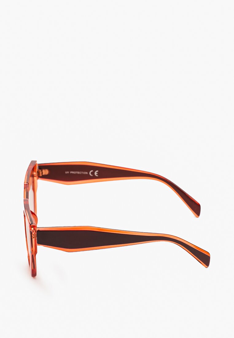 Brązowo-Pomarańczowe Geometryczne Okulary Przeciwsłoneczne z Grubymi Oprawkami Xerfia