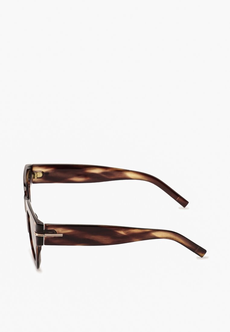 Ciemnobeżowe Klasyczne Okulary Przeciwsłoneczne z Metalowym Detalem Okordia