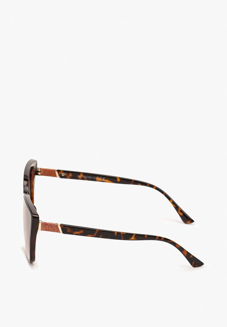 Ciemnobrązowe Okulary Przeciwsłoneczne Kocie Oko z Metaliczną Wstawką Caravle