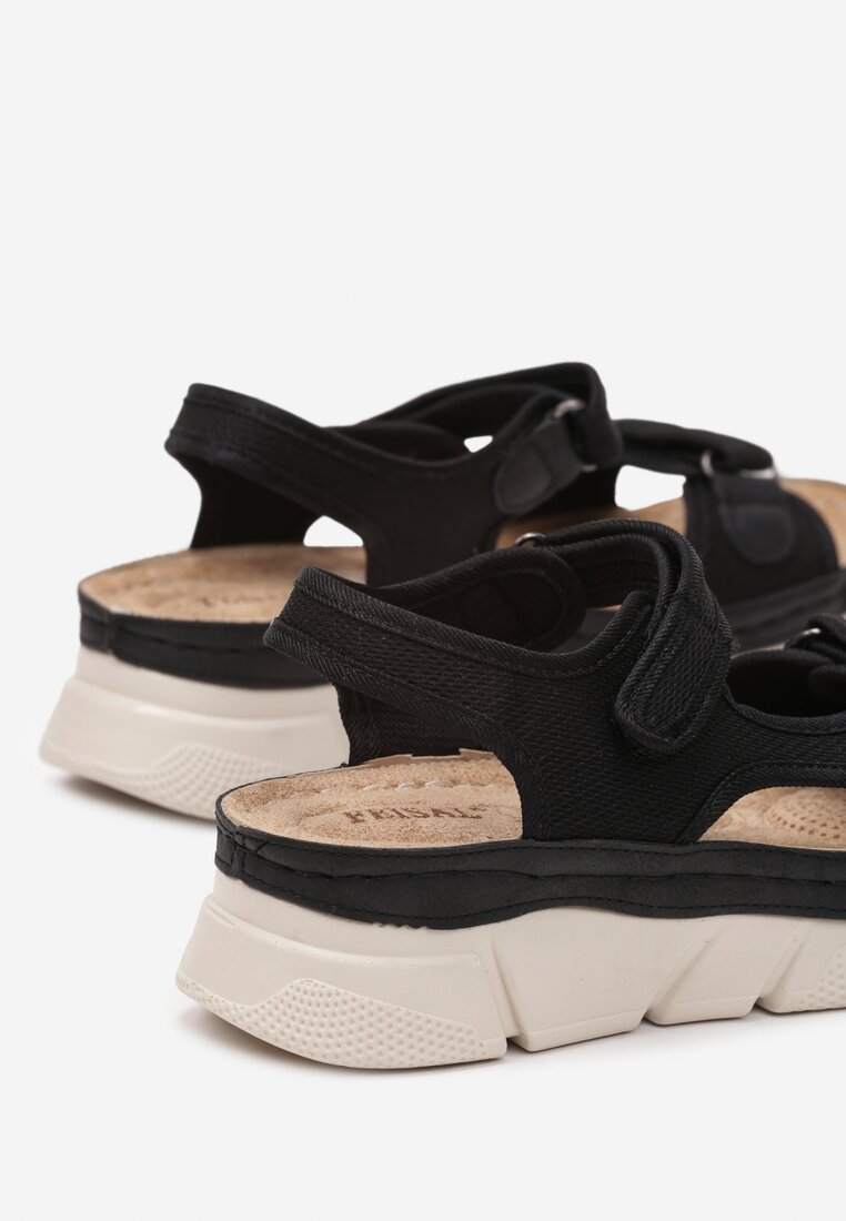 Sandale sportive negre cu platforma si imprimeu cu benzi velcro Piovana