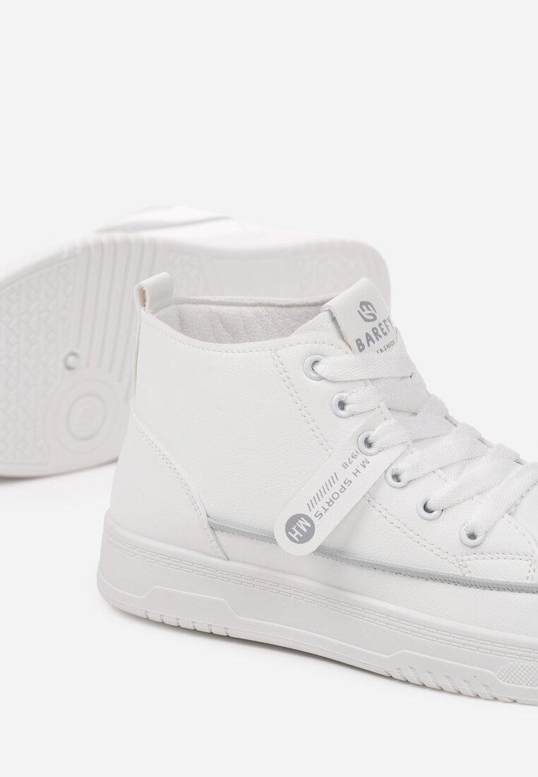 Sneakersi Alb-Gri cu Siret pe Platformă cu Element Decorativ Andeeila
