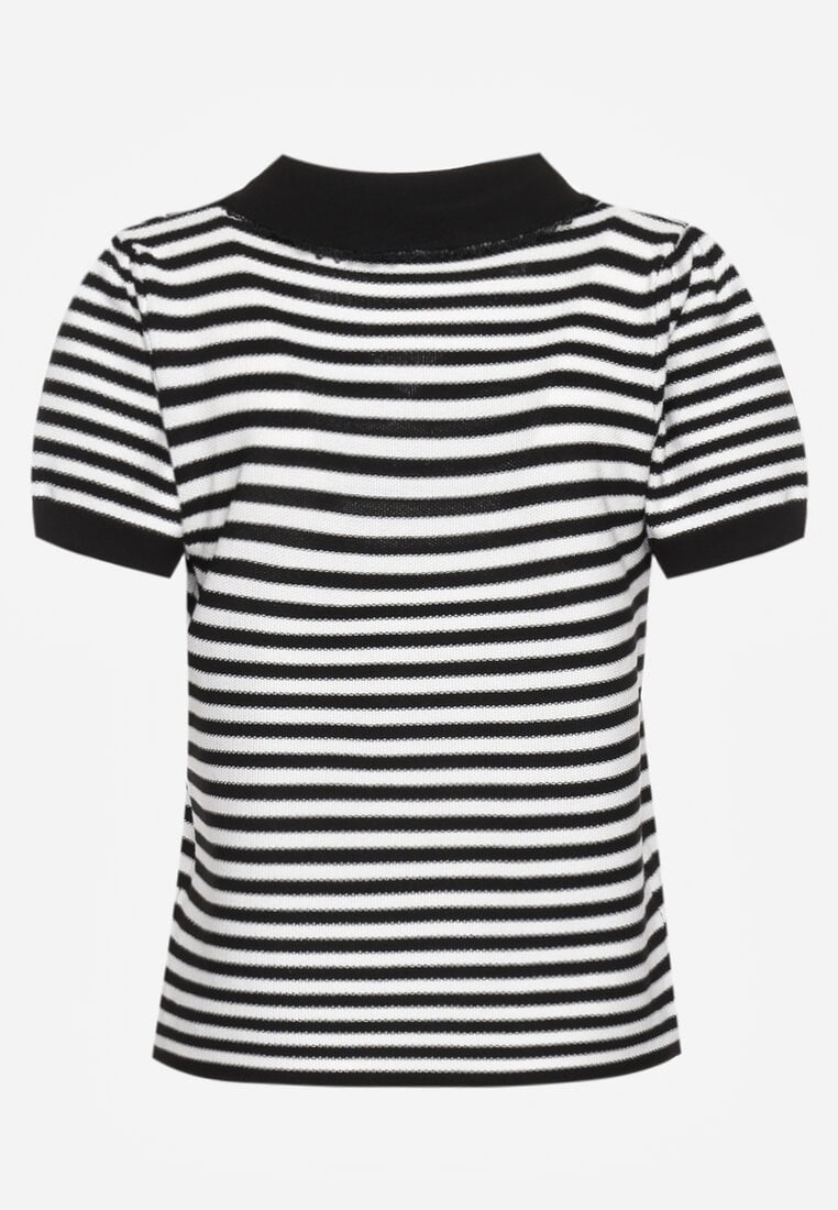 Bluza viscoză alb-negru cu dungi și decorațiuni pe guler Veniala
Renee.com.ro