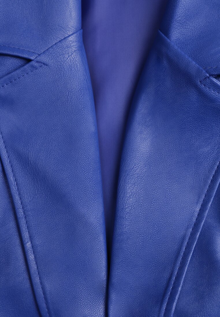 Sacou albastru din piele ecologică, neîncheiat, cu umeri îmbrăcați Suniya