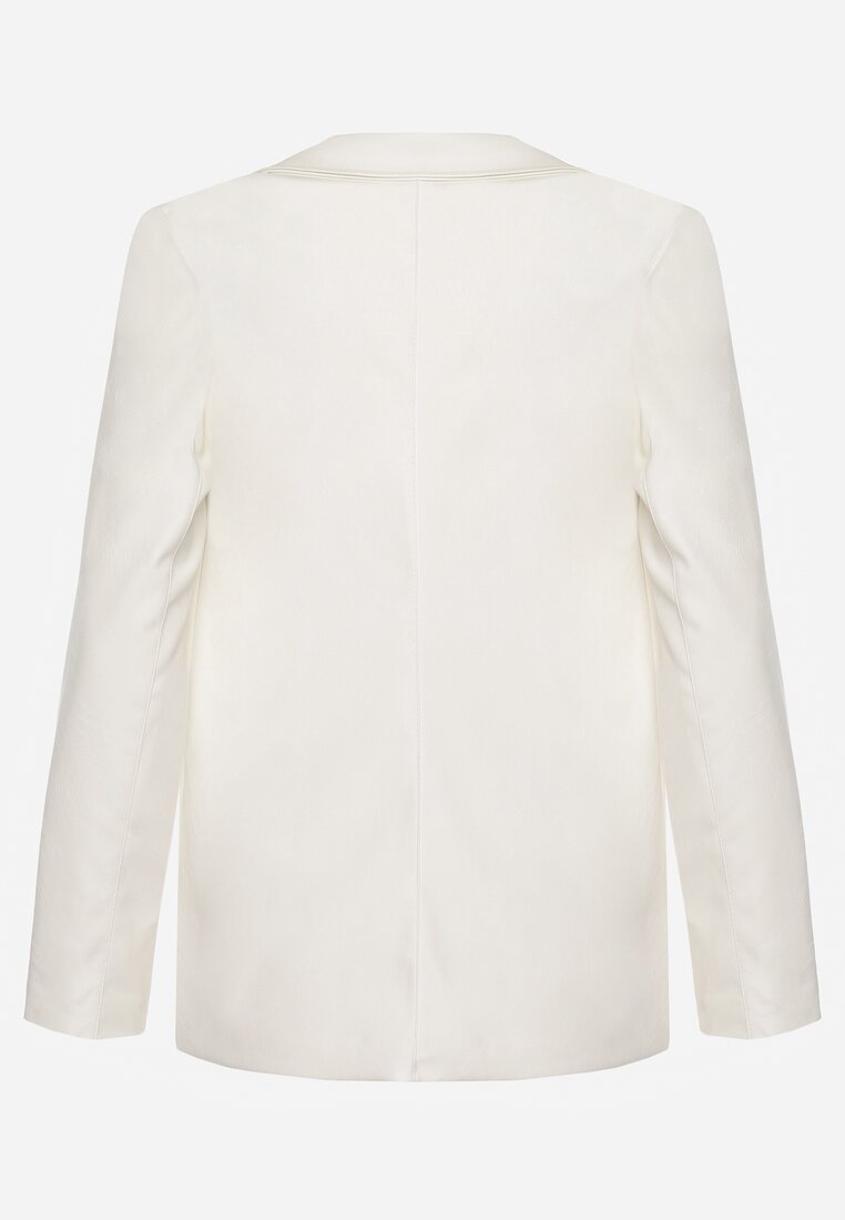 Jachetă albă tip cutie din piele ecologică fără închidere cu pernițe pe umeri Suniya