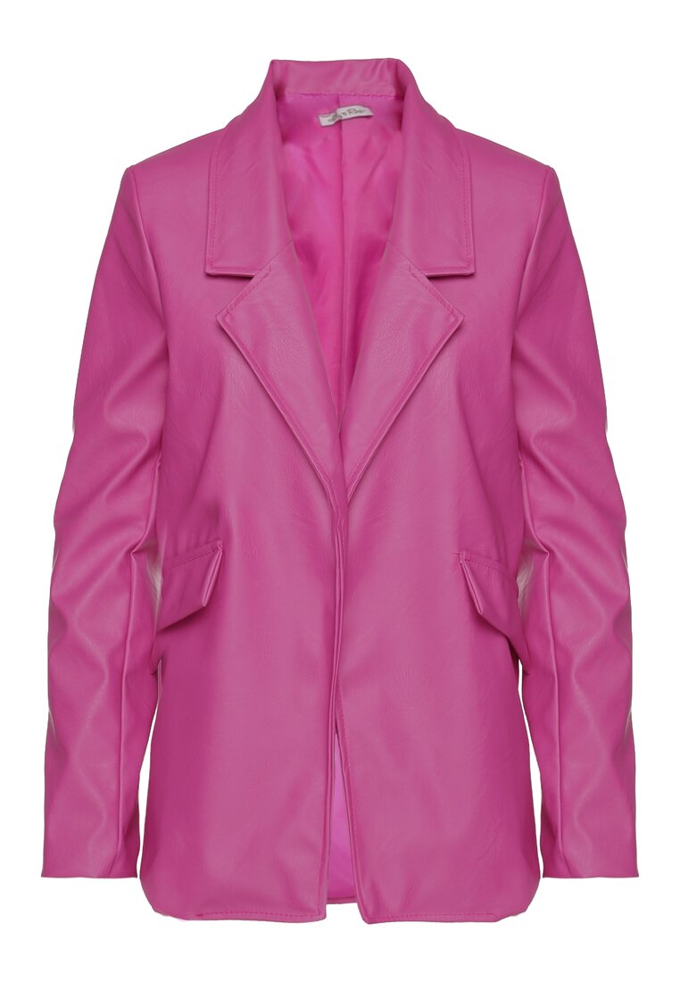 Sacou de piele ecologica roz inchis, neinchis, cu pernite la umeri Suniya