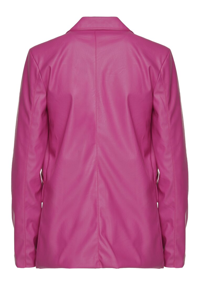 Sacou de piele ecologica roz inchis, neinchis, cu pernite la umeri Suniya