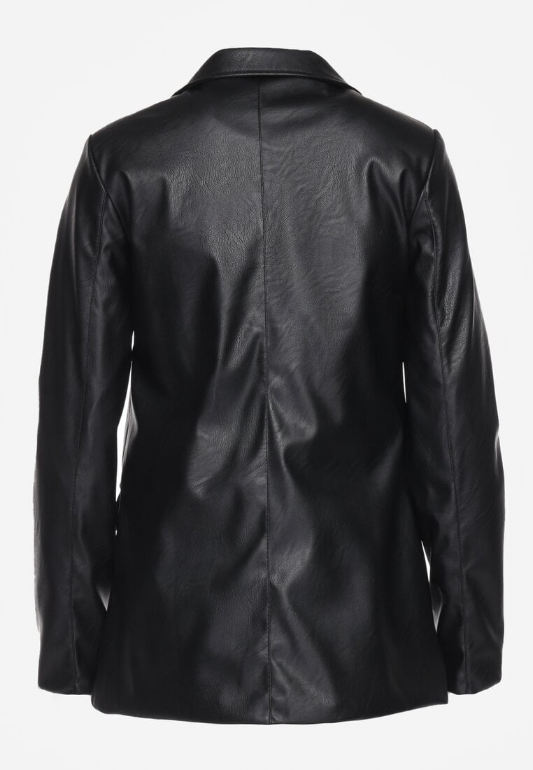 Jacheta neagra tip cutie din piele ecologica neinchisa cu pernute la umeri Suniya