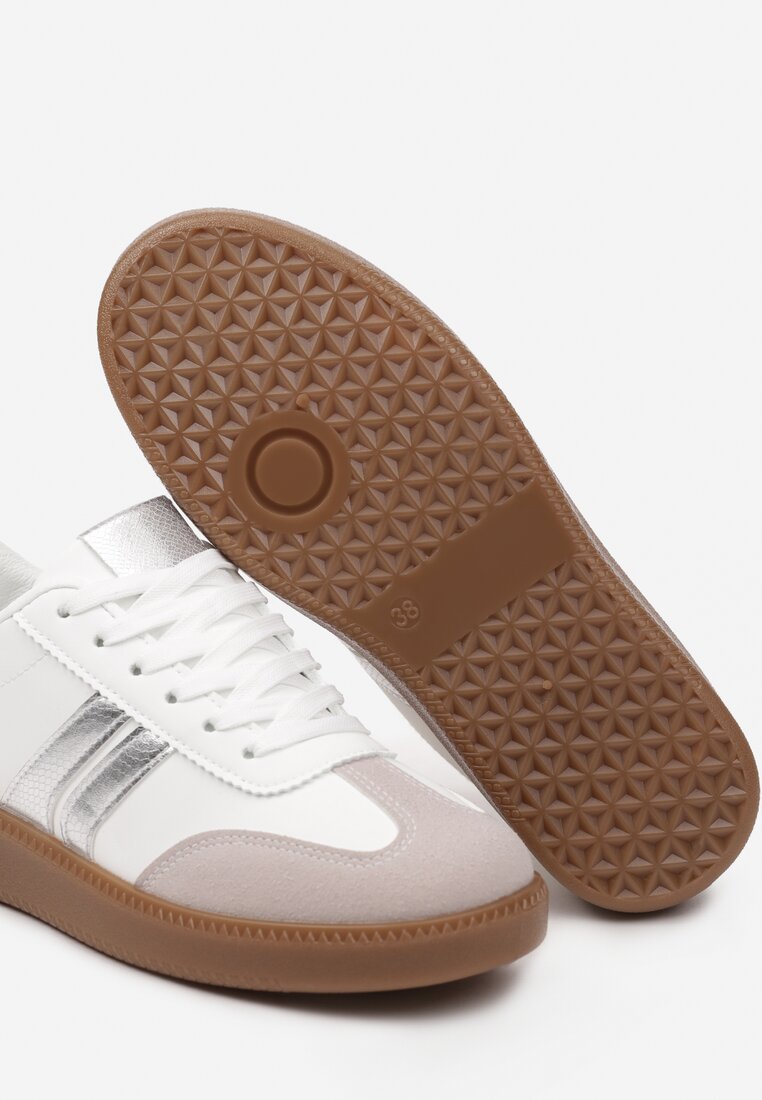 Biało-Srebrne Sznurowane Sneakersy Tenisówki z Kauczukową Podeszwą Gialessa