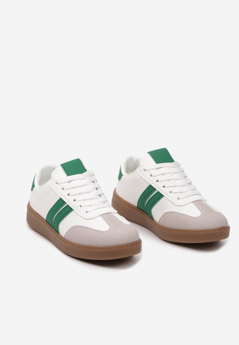Biało-Zielone Sznurowane Sneakersy Tenisówki z Kauczukową Podeszwą Gialessa