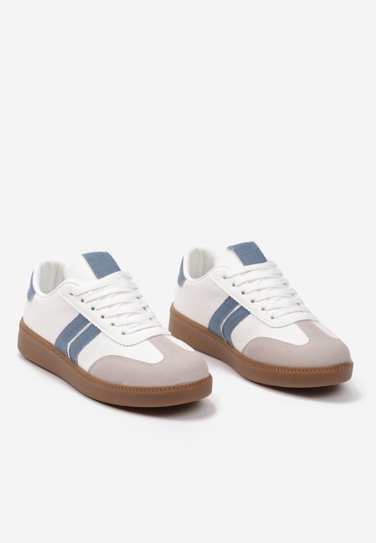 Biało-Niebieskie Sznurowane Sneakersy Tenisówki z Kauczukową Podeszwą Gialessa