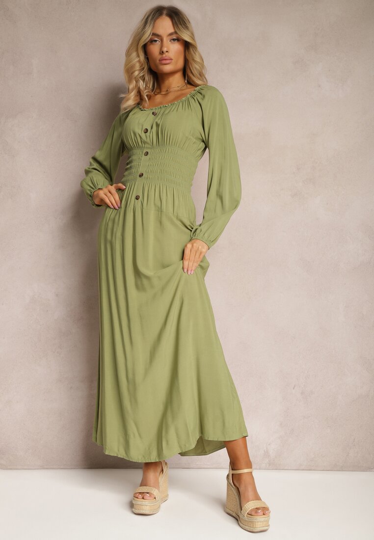 Zielona Rozkloszowana Sukienka z Wiskozy o Kroju Hiszpanki Batria