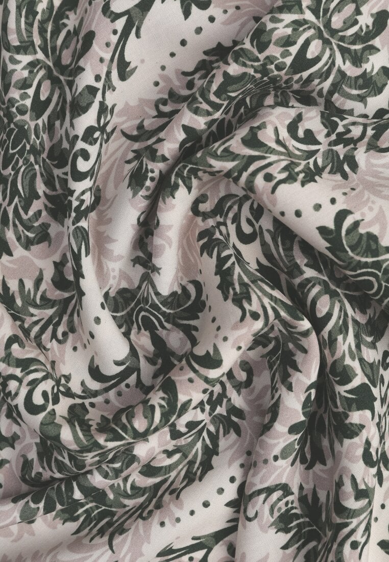 Beżowo-Zielona Casualowa Sukienka z Bawełny o Rozkloszowanym Kroju Mellilla