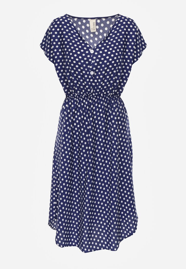 Rochie din Bumbac în Culoarea Albastră cu Croi în Cloș cu Elastic în Talie Emilla