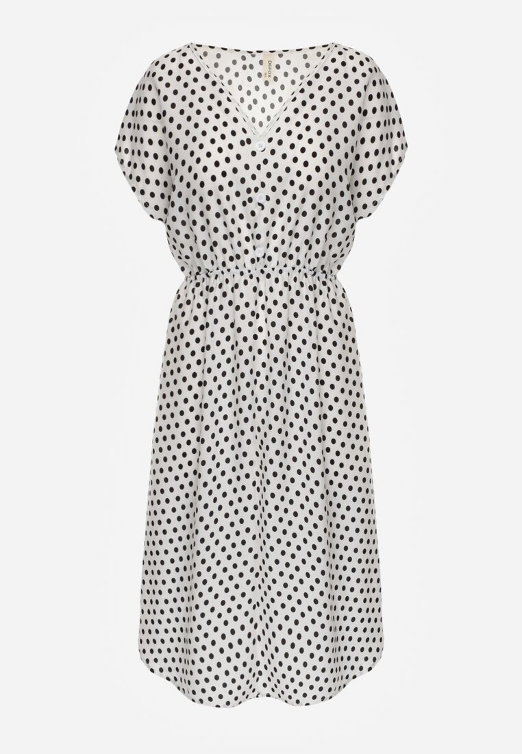 Rochie Alb-Negru din Bumbac cu Croi în Cloș și Elastic în Talie Emilla