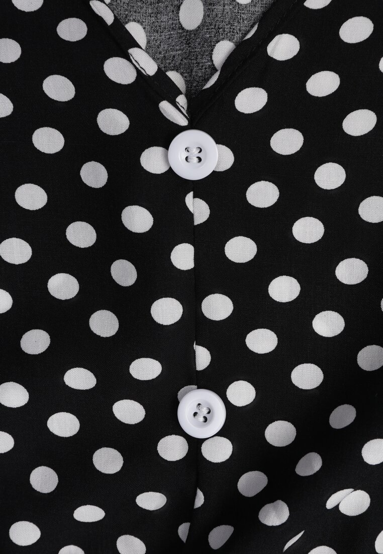 Rochie din bumbac negru-alb cu croială evazată și elastic în talie Emilla