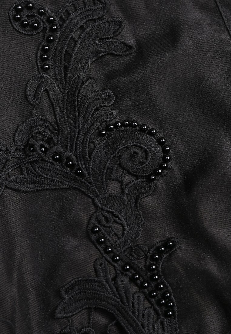 Bluză Neagră cu Mâneci Transparente și Dantelă cu Perle Ulani