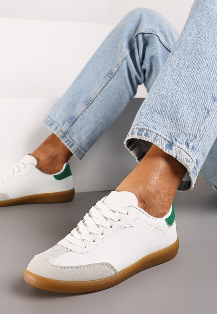 Biało-Zielone Sneakersy Tenisówki z Metaliczną Wstawką na Zapiętku Ebilara