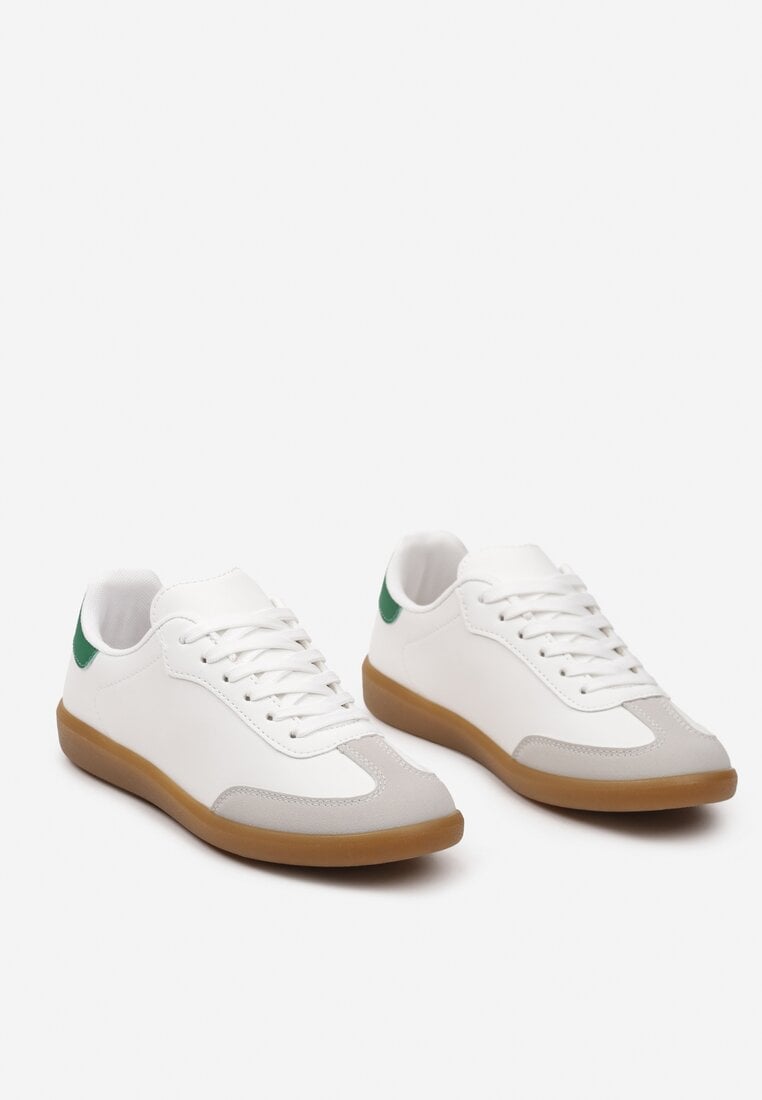 Biało-Zielone Sneakersy Tenisówki z Metaliczną Wstawką na Zapiętku Ebilara