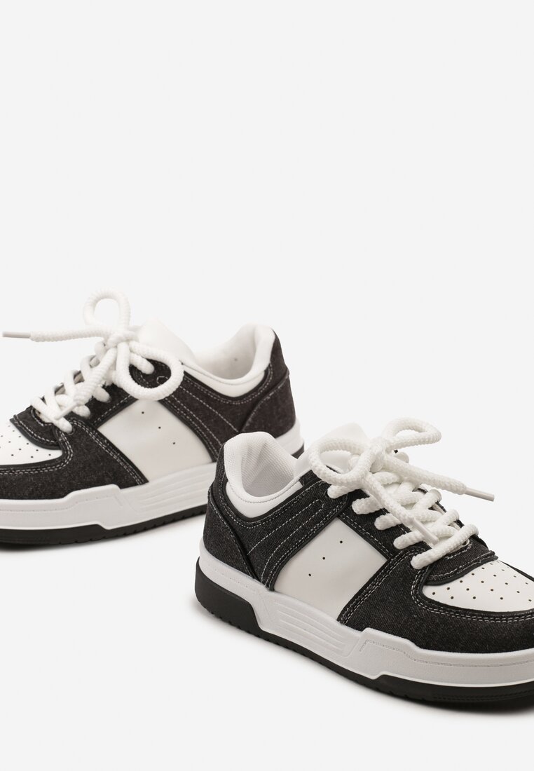Czarno-Białe Sneakersy z Imitacji Skóry do Kostki ze Sznurowaniami na Grubej Podeszwie Ramara