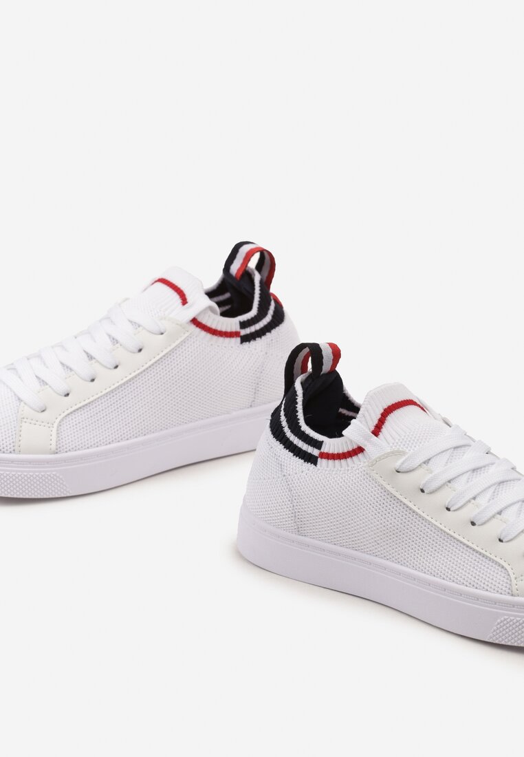 Biało-Granatowe Płaskie Sneakersy Wsuwane z Imitacji Skóry ze Sznurowaniami Gaxia