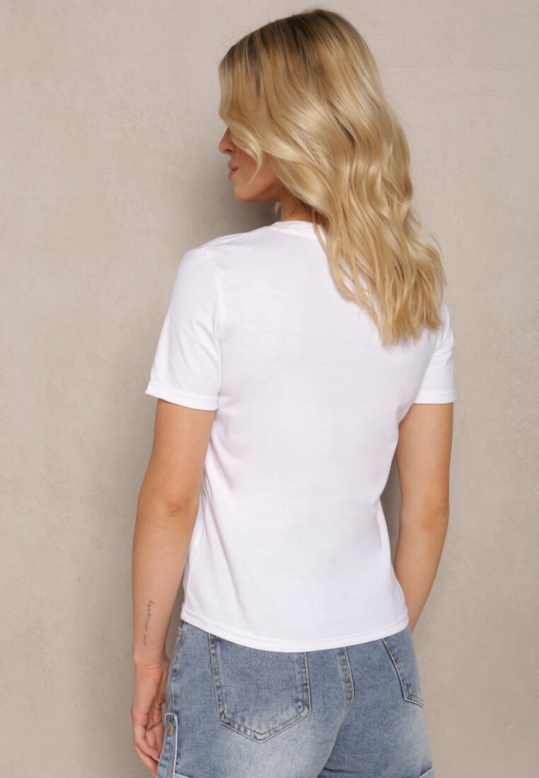Biały T-shirt Koszulka z Krótkim Rękawem i Okrągłym Dekoltem Tiarella