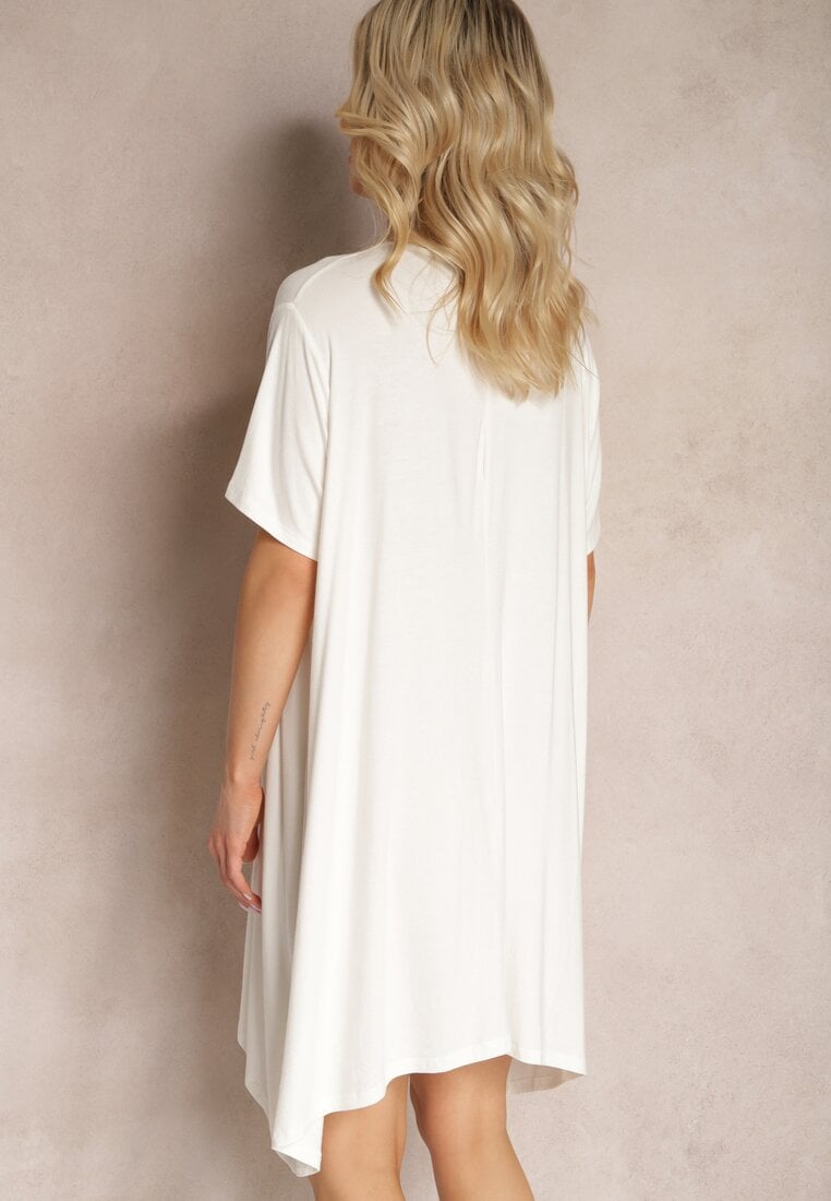 Biała Asymetryczna Sukienka Tunika z Wiskozy Ozdobiona Napisem Fiatta