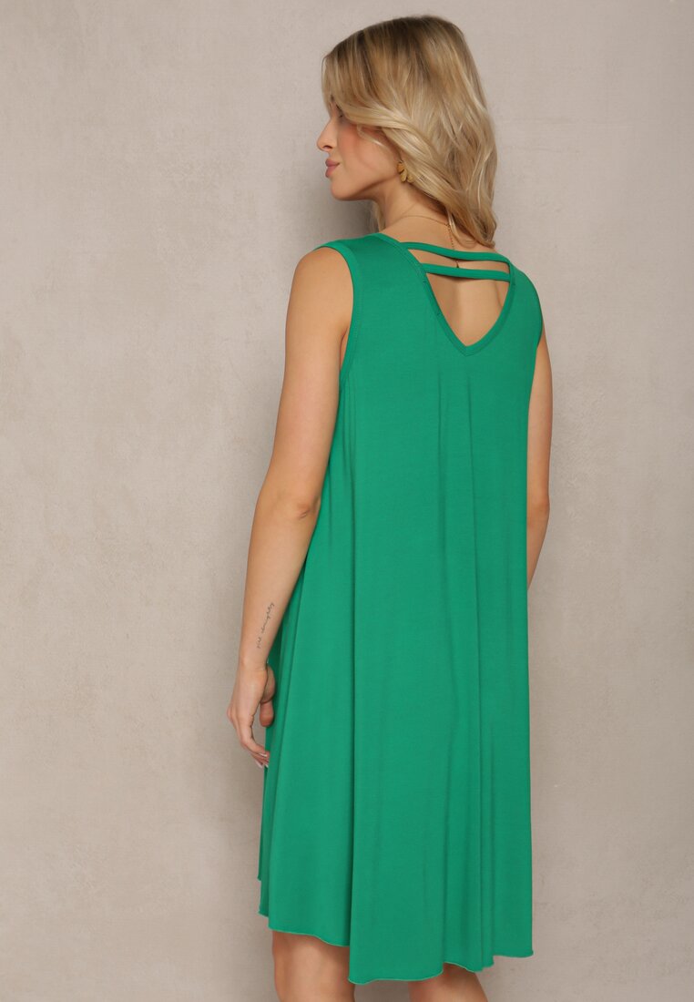 Zielona Sukienka z Wiskozą z Paskami na Plecach Timawrre