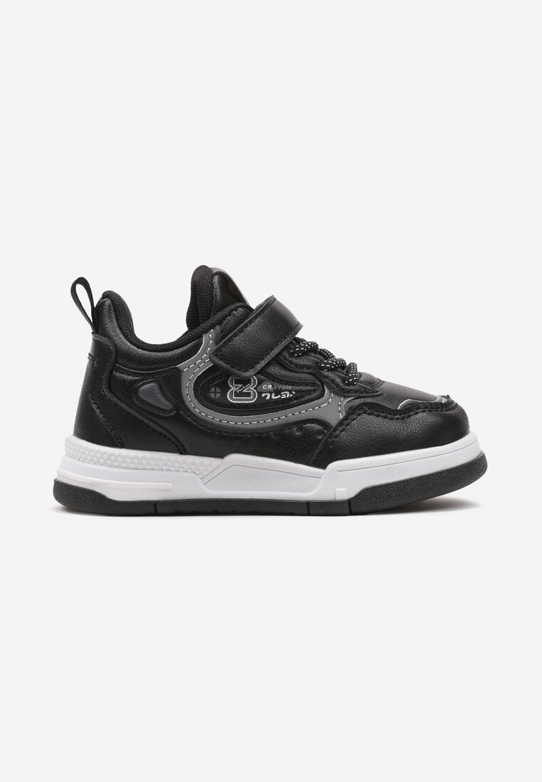 Czarne Płaskie Buty Sportowe Sneakersy z Geometrycznym Wzorem Adevea
