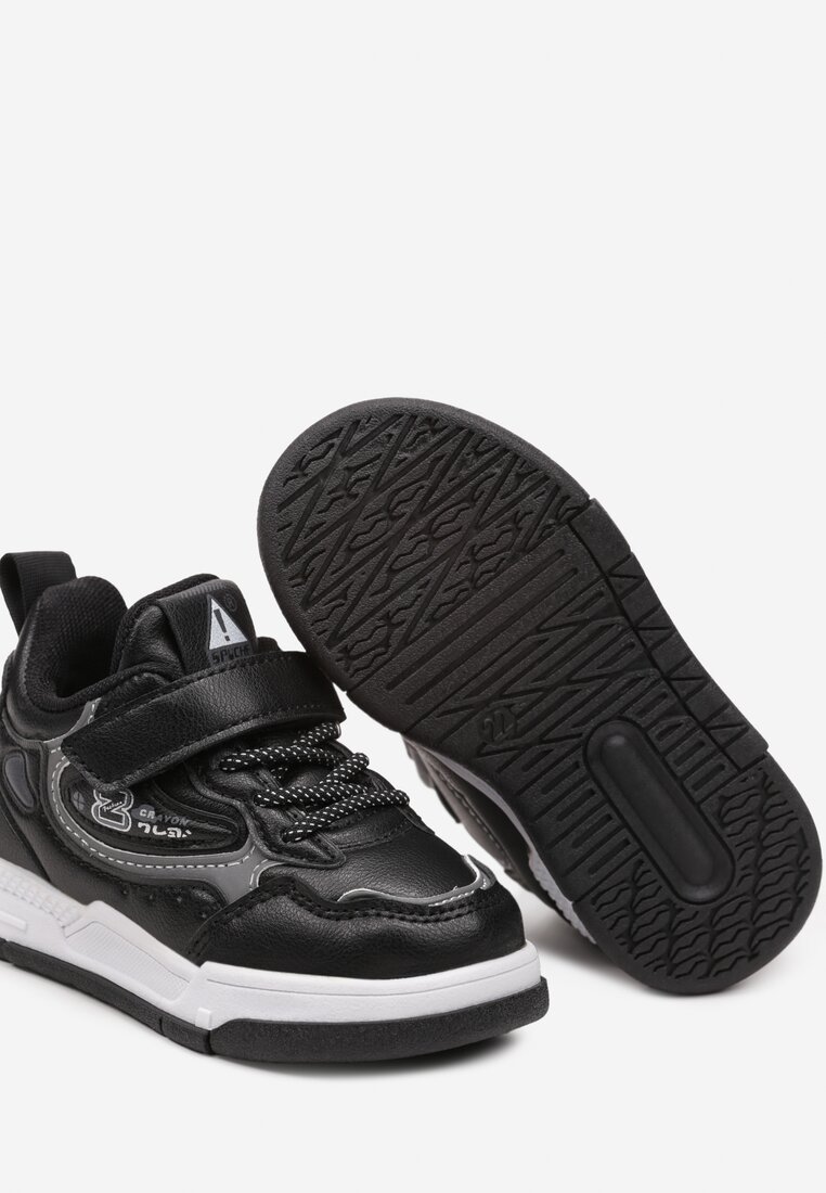 Czarne Płaskie Buty Sportowe Sneakersy z Geometrycznym Wzorem Adevea