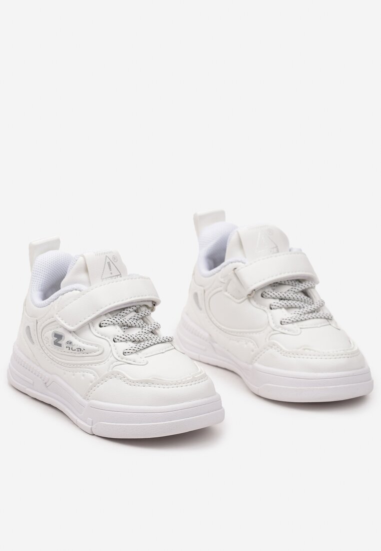 Białe Płaskie Buty Sportowe Sneakersy z Geometrycznym Wzorem Adevea